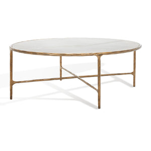 Safavieh JESSA Oval Coffee Table - Elegant Marble Top with Forged Iron Frame for Minimalist Living Spaces White / Brass SFV9521C