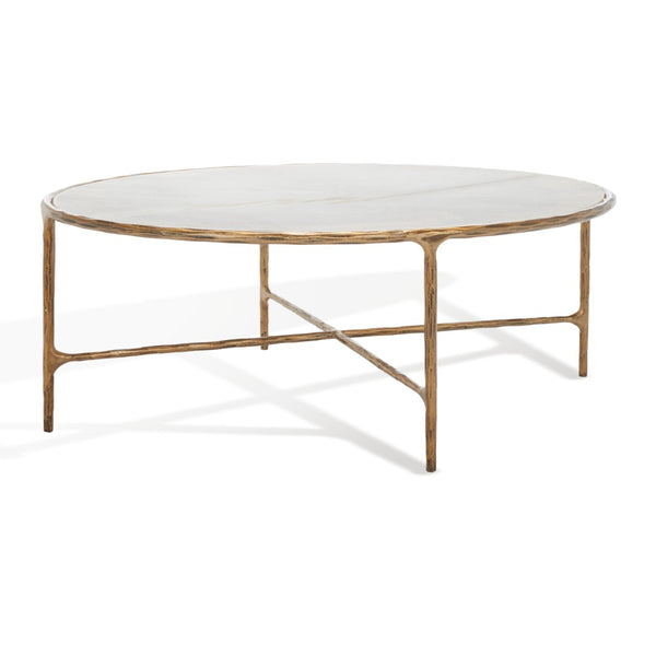 Safavieh JESSA Oval Coffee Table - Elegant Marble Top with Forged Iron Frame for Minimalist Living Spaces White / Brass SFV9521C