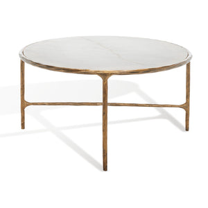 Safavieh JESSA Oval Coffee Table - Elegant Marble Top with Forged Iron Frame for Minimalist Living Spaces White / Brass SFV9521C