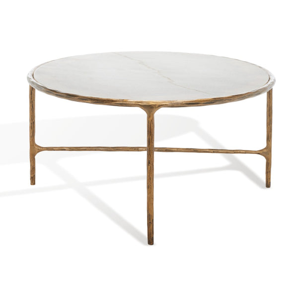Safavieh JESSA Oval Coffee Table - Elegant Marble Top with Forged Iron Frame for Minimalist Living Spaces White / Brass SFV9521C