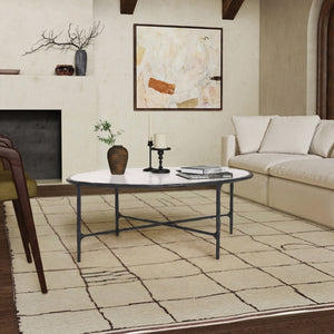 Safavieh JESSA Oval Coffee Table - Elegant Marble Top with Forged Iron Frame for Minimalist Living Spaces Black / White SFV9521D