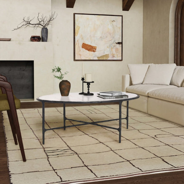 Safavieh JESSA Oval Coffee Table - Elegant Marble Top with Forged Iron Frame for Minimalist Living Spaces Black / White SFV9521D