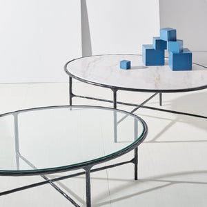 Safavieh JESSA Oval Metal Coffee Table - Elegant Tempered Glass Top with Sleek Forged Iron Frame Design Black SFV9521E