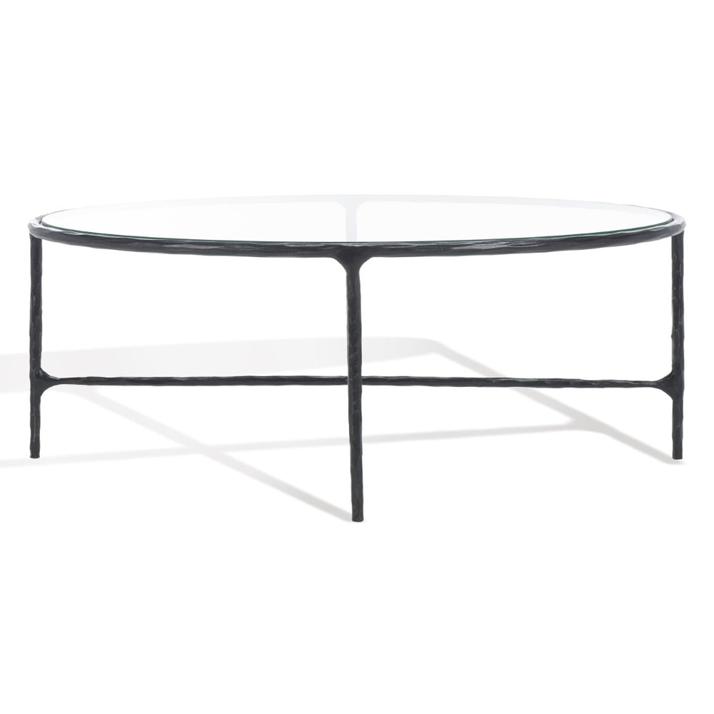 Safavieh JESSA Oval Metal Coffee Table - Elegant Tempered Glass Top with Sleek Forged Iron Frame Design Black SFV9521E