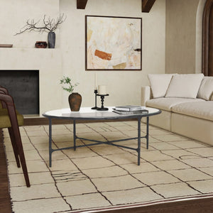 Safavieh JESSA Oval Metal Coffee Table - Elegant Tempered Glass Top with Sleek Forged Iron Frame Design Black SFV9521E