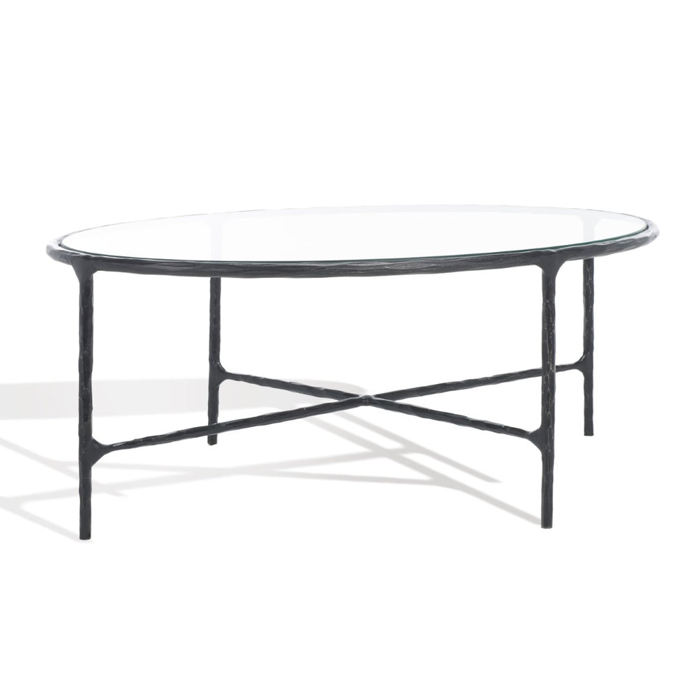 Safavieh JESSA Oval Metal Coffee Table - Elegant Tempered Glass Top with Sleek Forged Iron Frame Design Black SFV9521E