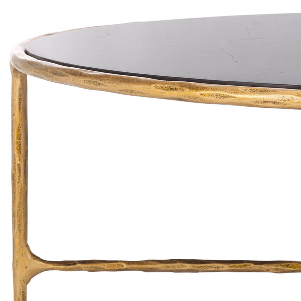 Safavieh Jessa Oval Coffee Table - Black Marble Top With Elegant Brass Finish & Slim Iron Frame Design Brass ,Black Metal ,Black Marble ,Wood Sfv9521f