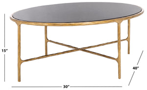 Safavieh Jessa Oval Coffee Table - Black Marble Top With Elegant Brass Finish & Slim Iron Frame Design Brass ,Black Metal ,Black Marble ,Wood Sfv9521f