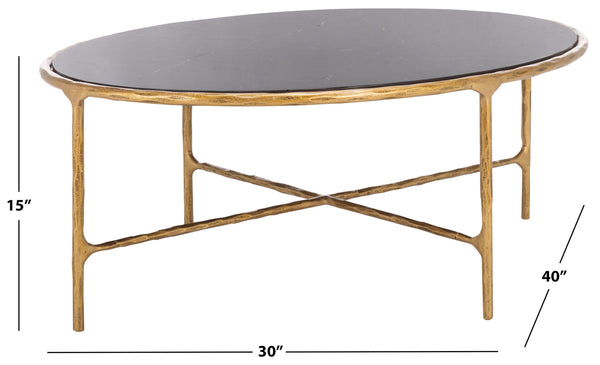 Safavieh Jessa Oval Coffee Table - Black Marble Top With Elegant Brass Finish & Slim Iron Frame Design Brass ,Black Metal ,Black Marble ,Wood Sfv9521f