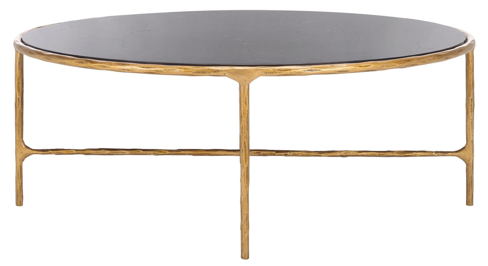Safavieh Jessa Oval Coffee Table - Black Marble Top With Elegant Brass Finish & Slim Iron Frame Design Brass ,Black Metal ,Black Marble ,Wood Sfv9521f