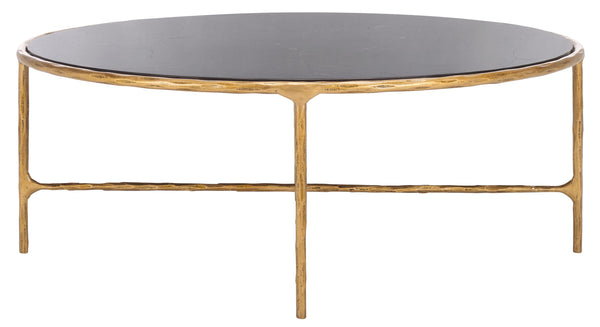 Safavieh Jessa Oval Coffee Table - Black Marble Top With Elegant Brass Finish & Slim Iron Frame Design Brass ,Black Metal ,Black Marble ,Wood Sfv9521f