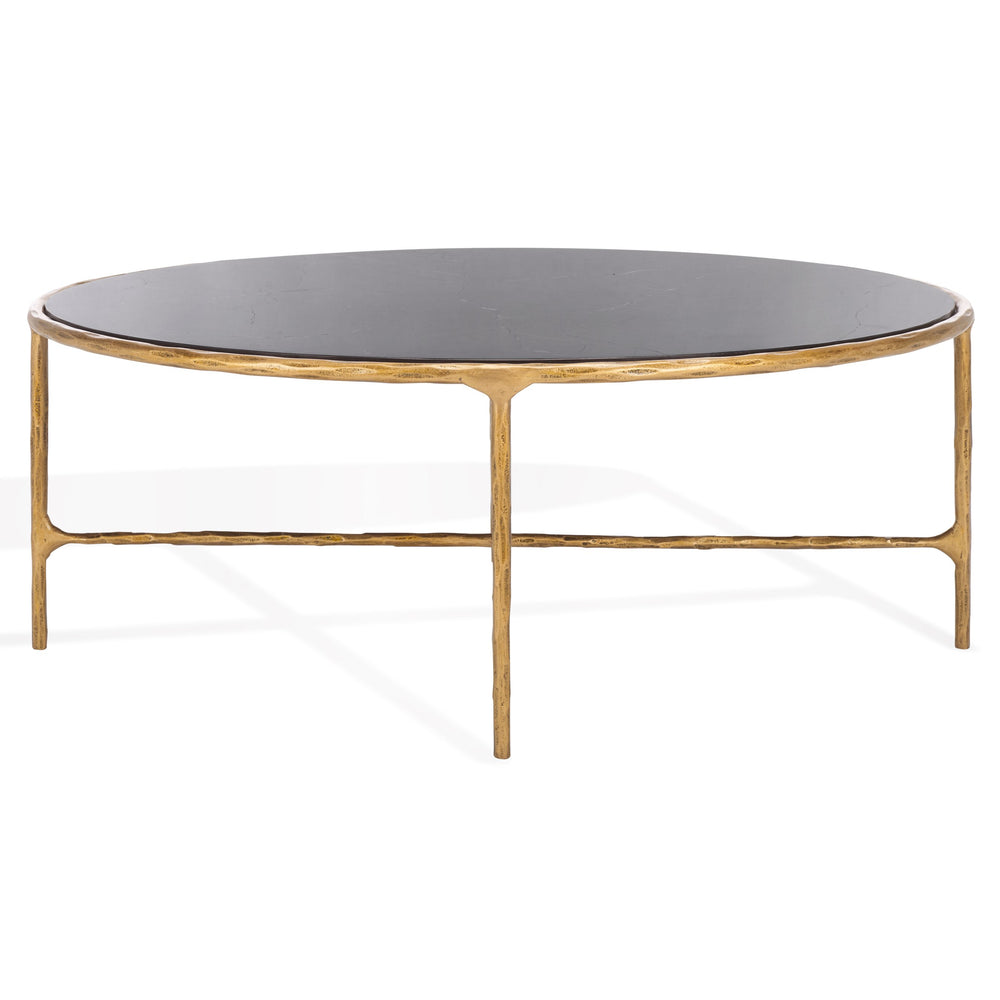 Safavieh Jessa Oval Coffee Table - Black Marble Top With Elegant Brass Finish & Slim Iron Frame Design Brass ,Black Metal ,Black Marble ,Wood Sfv9521f