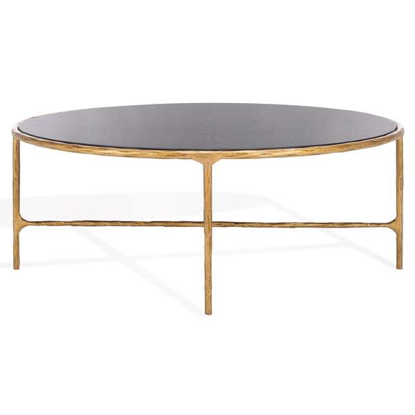 Safavieh Jessa Oval Coffee Table - Black Marble Top With Elegant Brass Finish & Slim Iron Frame Design Brass ,Black Metal ,Black Marble ,Wood Sfv9521f