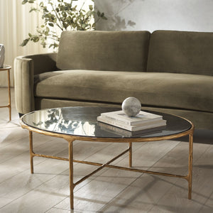 Safavieh JESSA Oval Coffee Table - Elegant Black Marble Top & Brass-Trimmed Iron Frame for Chic Interiors SFV9521F