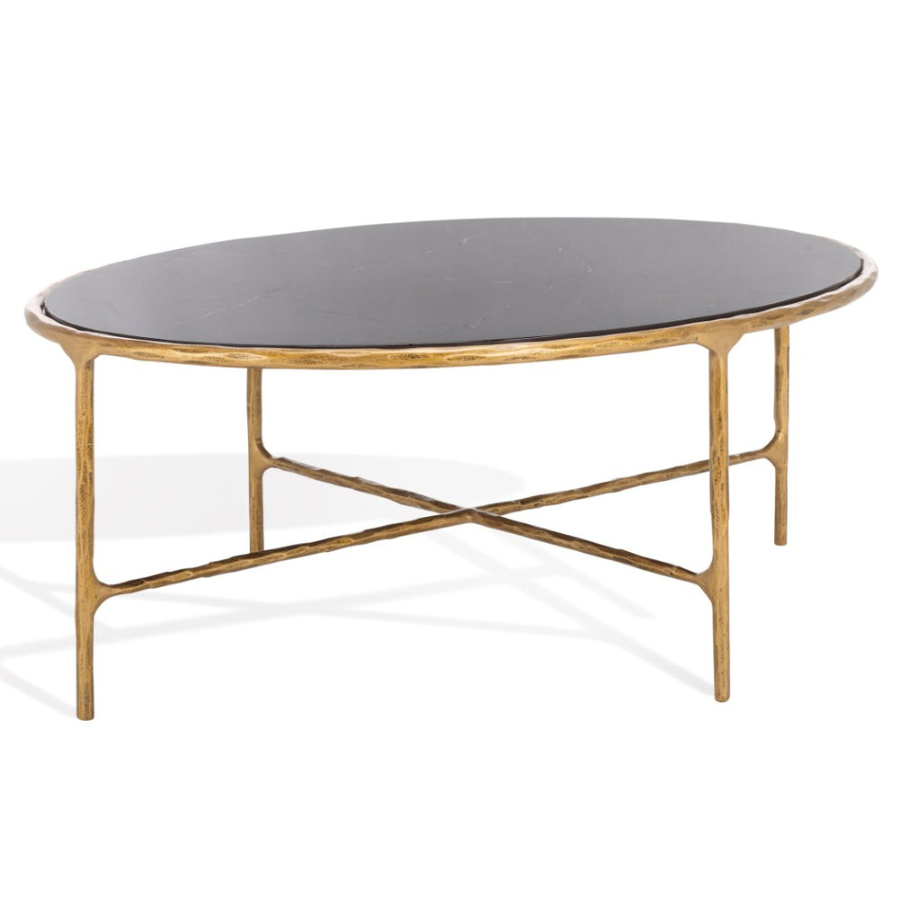 Safavieh JESSA Oval Coffee Table - Elegant Black Marble Top & Brass-Trimmed Iron Frame for Chic Interiors SFV9521F