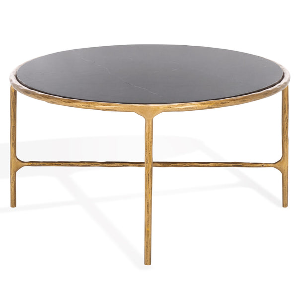 Safavieh Jessa Oval Coffee Table - Black Marble Top With Elegant Brass Finish & Slim Iron Frame Design Brass ,Black Metal ,Black Marble ,Wood Sfv9521f