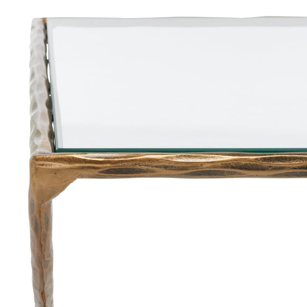 Safavieh DEBBIE Rectangle Coffee Table – Modern Glass Top with Elegant Curved Metal Legs for Stylish Living Spaces Brass SFV9522A