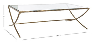 Safavieh DEBBIE Rectangle Coffee Table – Modern Glass Top with Elegant Curved Metal Legs for Stylish Living Spaces Brass SFV9522A
