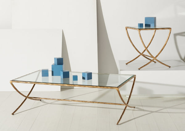 Safavieh DEBBIE Glamorous Square Metal Accent Table with Tempered Glass Top for Modern Home Décor Essentials Brass SFV9523A