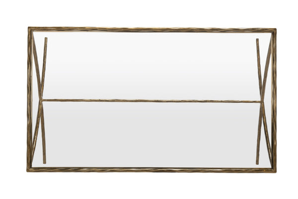 Safavieh DEBBIE Rectangle Coffee Table – Modern Glass Top with Elegant Curved Metal Legs for Stylish Living Spaces Brass SFV9522A