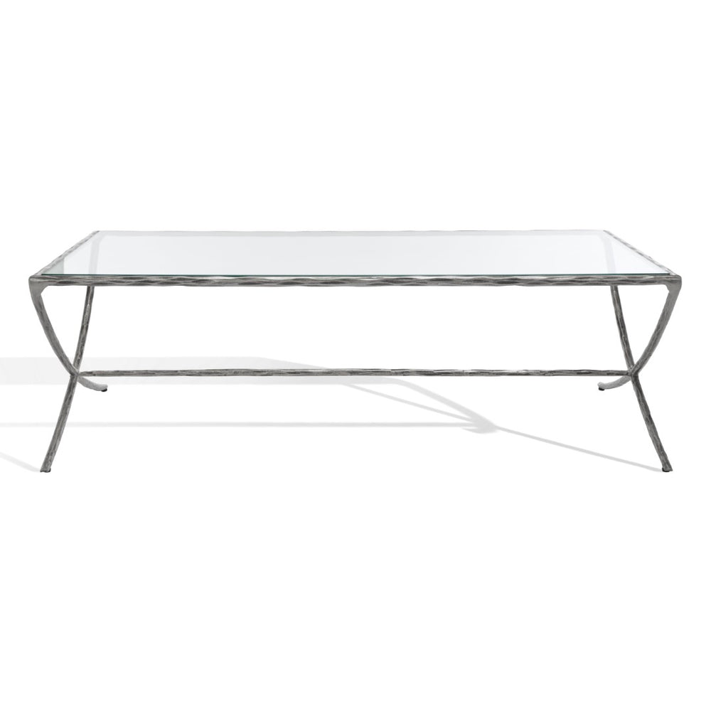Safavieh DEBBIE Rectangle Coffee Table – Modern Glass Top with Elegant Curved Metal Legs for Stylish Living Spaces Silver SFV9522B