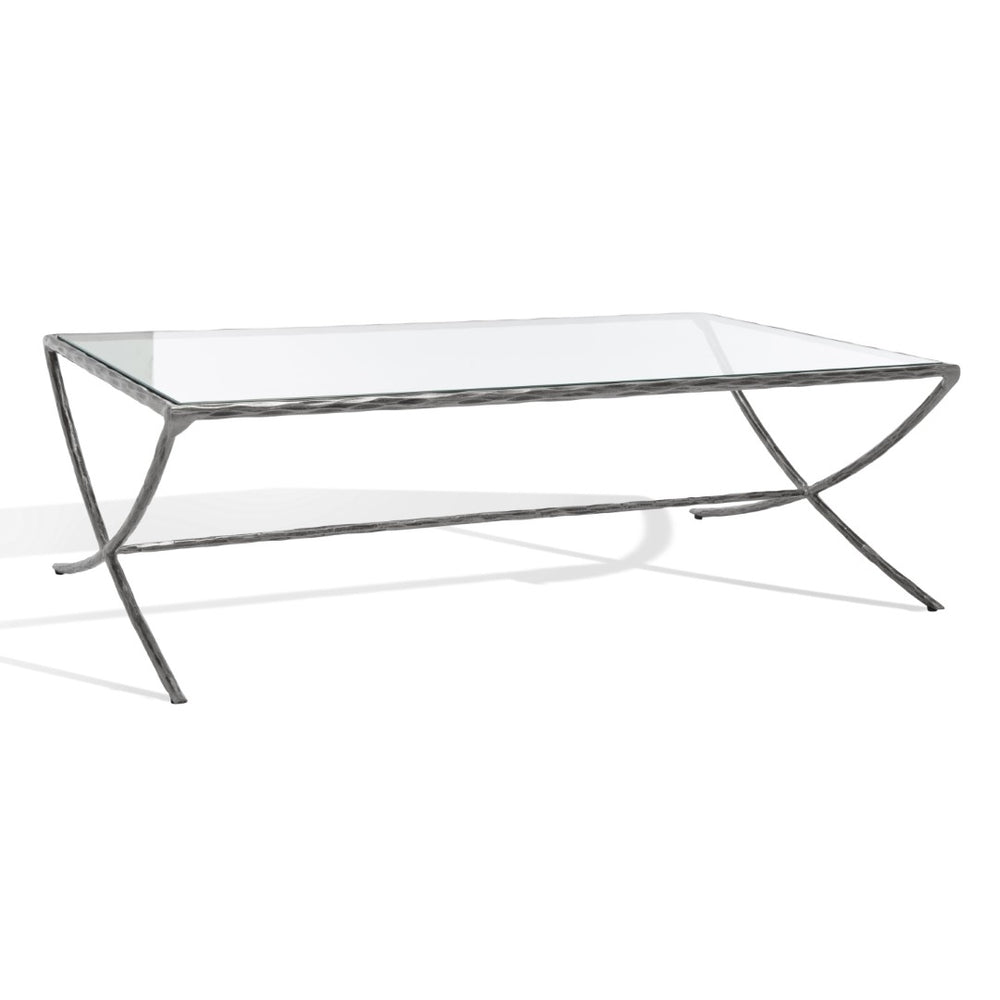 Safavieh DEBBIE Rectangle Coffee Table – Modern Glass Top with Elegant Curved Metal Legs for Stylish Living Spaces Silver SFV9522B