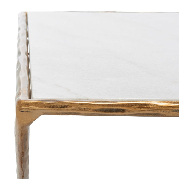 Safavieh DEBBIE Rectangle Metal Coffee Table – Elegant Marble Top with Stylish Curved Legs for Modern Spaces White / Brass SFV9522C