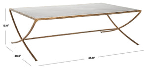 Safavieh DEBBIE Rectangle Metal Coffee Table – Elegant Marble Top with Stylish Curved Legs for Modern Spaces White / Brass SFV9522C
