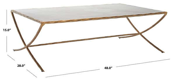 Safavieh DEBBIE Rectangle Metal Coffee Table – Elegant Marble Top with Stylish Curved Legs for Modern Spaces White / Brass SFV9522C