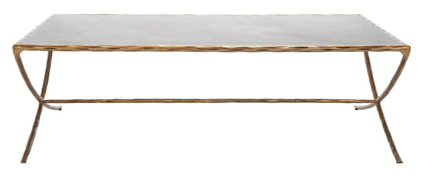 Safavieh DEBBIE Rectangle Metal Coffee Table – Elegant Marble Top with Stylish Curved Legs for Modern Spaces White / Brass SFV9522C