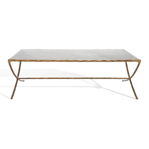 Safavieh DEBBIE Rectangle Metal Coffee Table – Elegant Marble Top with Stylish Curved Legs for Modern Spaces White / Brass SFV9522C