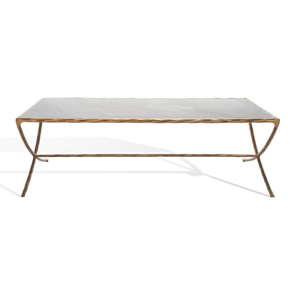 Safavieh DEBBIE Rectangle Metal Coffee Table – Elegant Marble Top with Stylish Curved Legs for Modern Spaces White / Brass SFV9522C