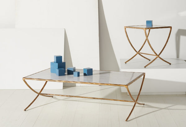 Safavieh DEBBIE Elegant Metal Accent Table with Marble Top – Modern Minimalist Design for Any Space White / Brass SFV9523C