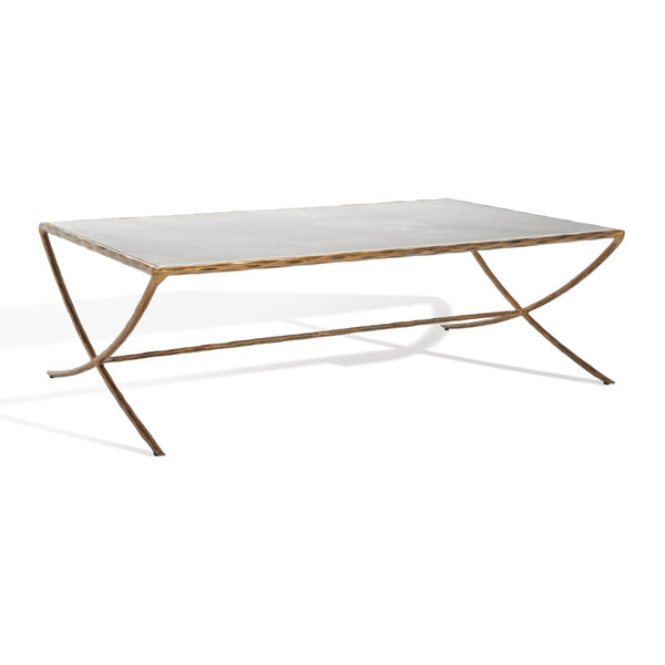 Safavieh DEBBIE Rectangle Metal Coffee Table – Elegant Marble Top with Stylish Curved Legs for Modern Spaces White / Brass SFV9522C