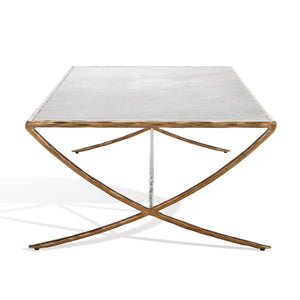 Safavieh DEBBIE Rectangle Metal Coffee Table – Elegant Marble Top with Stylish Curved Legs for Modern Spaces White / Brass SFV9522C