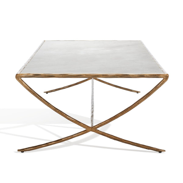 Safavieh DEBBIE Rectangle Metal Coffee Table – Elegant Marble Top with Stylish Curved Legs for Modern Spaces White / Brass SFV9522C