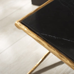 Safavieh DEBBIE Rectangular Black Marble Coffee Table with Elegant Brass Legs for Modern Living Spaces SFV9522F
