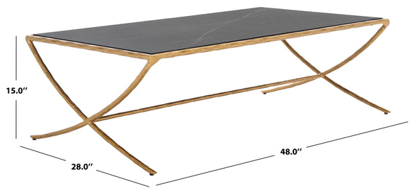 Safavieh Debbie Rectangular Black Marble Coffee Table With Elegant Brass Finish And Curved Metal Legs Brass ,Black Metal ,Black Marble ,Wood Sfv9522f