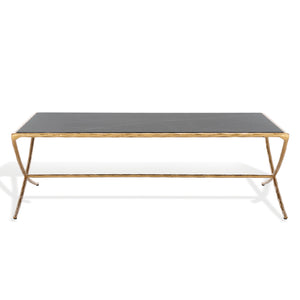 Safavieh Debbie Rectangular Black Marble Coffee Table With Elegant Brass Finish And Curved Metal Legs Brass ,Black Metal ,Black Marble ,Wood Sfv9522f