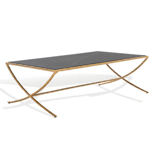 Safavieh DEBBIE Rectangular Black Marble Coffee Table with Elegant Brass Legs for Modern Living Spaces SFV9522F
