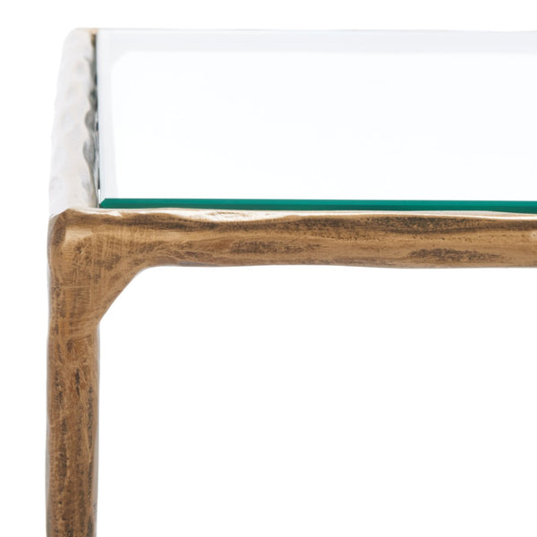 Safavieh DEBBIE Glamorous Square Metal Accent Table with Tempered Glass Top for Modern Home Décor Essentials Brass SFV9523A