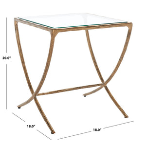 Safavieh DEBBIE Glamorous Square Metal Accent Table with Tempered Glass Top for Modern Home Décor Essentials Brass SFV9523A