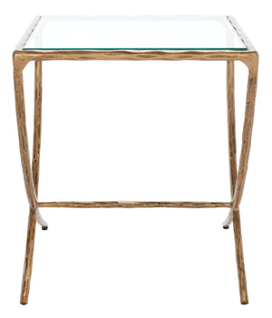 Safavieh DEBBIE Glamorous Square Metal Accent Table with Tempered Glass Top for Modern Home Décor Essentials Brass SFV9523A