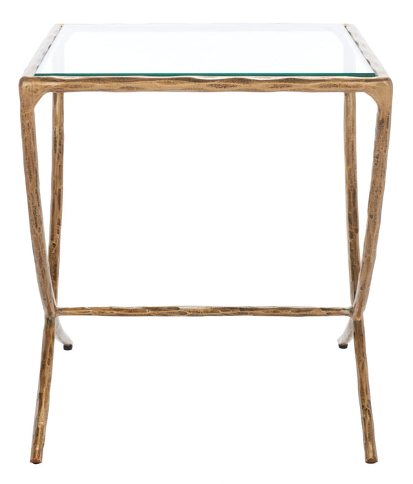 Safavieh DEBBIE Glamorous Square Metal Accent Table with Tempered Glass Top for Modern Home Décor Essentials Brass SFV9523A