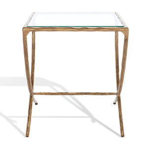 Safavieh DEBBIE Glamorous Square Metal Accent Table with Tempered Glass Top for Modern Home Décor Essentials Brass SFV9523A