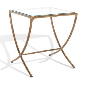 Safavieh DEBBIE Glamorous Square Metal Accent Table with Tempered Glass Top for Modern Home Décor Essentials Brass SFV9523A