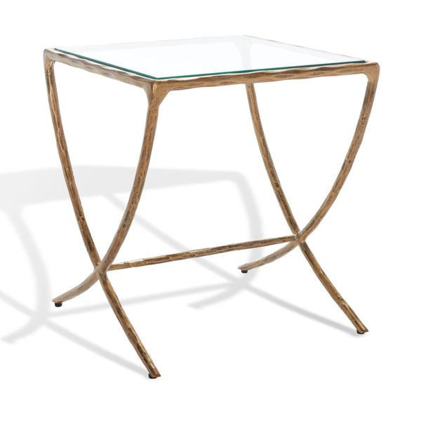 Safavieh DEBBIE Glamorous Square Metal Accent Table with Tempered Glass Top for Modern Home Décor Essentials Brass SFV9523A