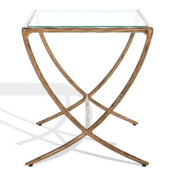 Safavieh DEBBIE Glamorous Square Metal Accent Table with Tempered Glass Top for Modern Home Décor Essentials Brass SFV9523A