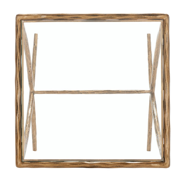 Safavieh DEBBIE Glamorous Square Metal Accent Table with Tempered Glass Top for Modern Home Décor Essentials Brass SFV9523A