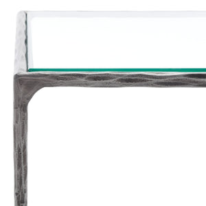 Safavieh DEBBIE Glamorous Square Metal Accent Table with Tempered Glass Top for Modern Home Décor Essentials Silver SFV9523B